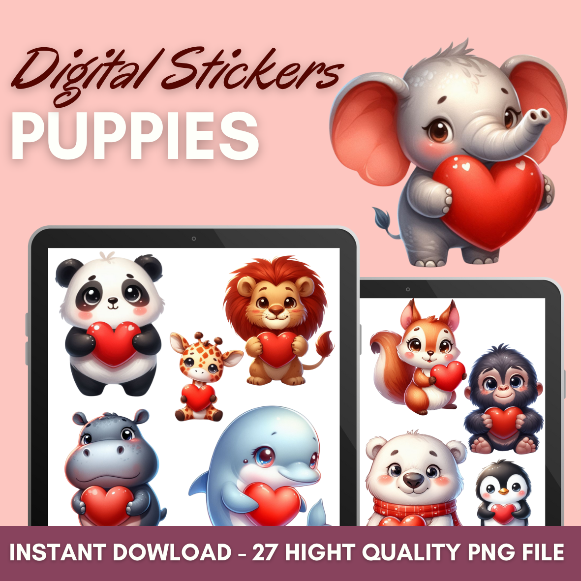 27 DIGITAL STICKERS - HIGH QUALITY - PUPPIES